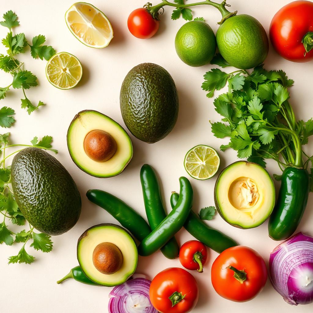 Fresh avocados, limes, cilantro and chiles